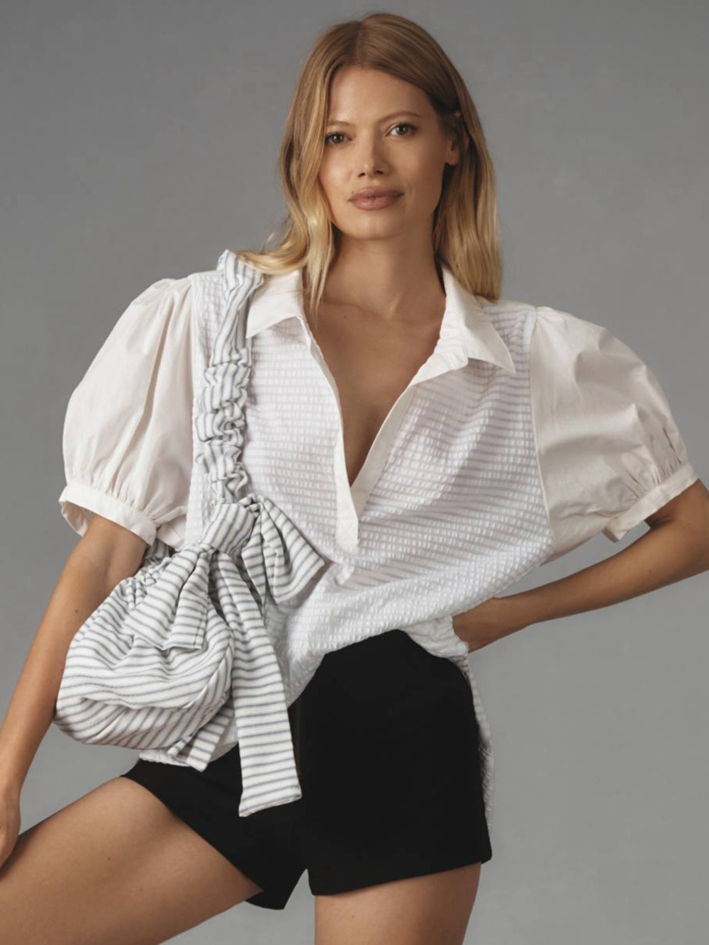 Anthropologie Maeve Puff Sleeve Sea Breeze Oversized Top Sz S - Picture 3 of 7